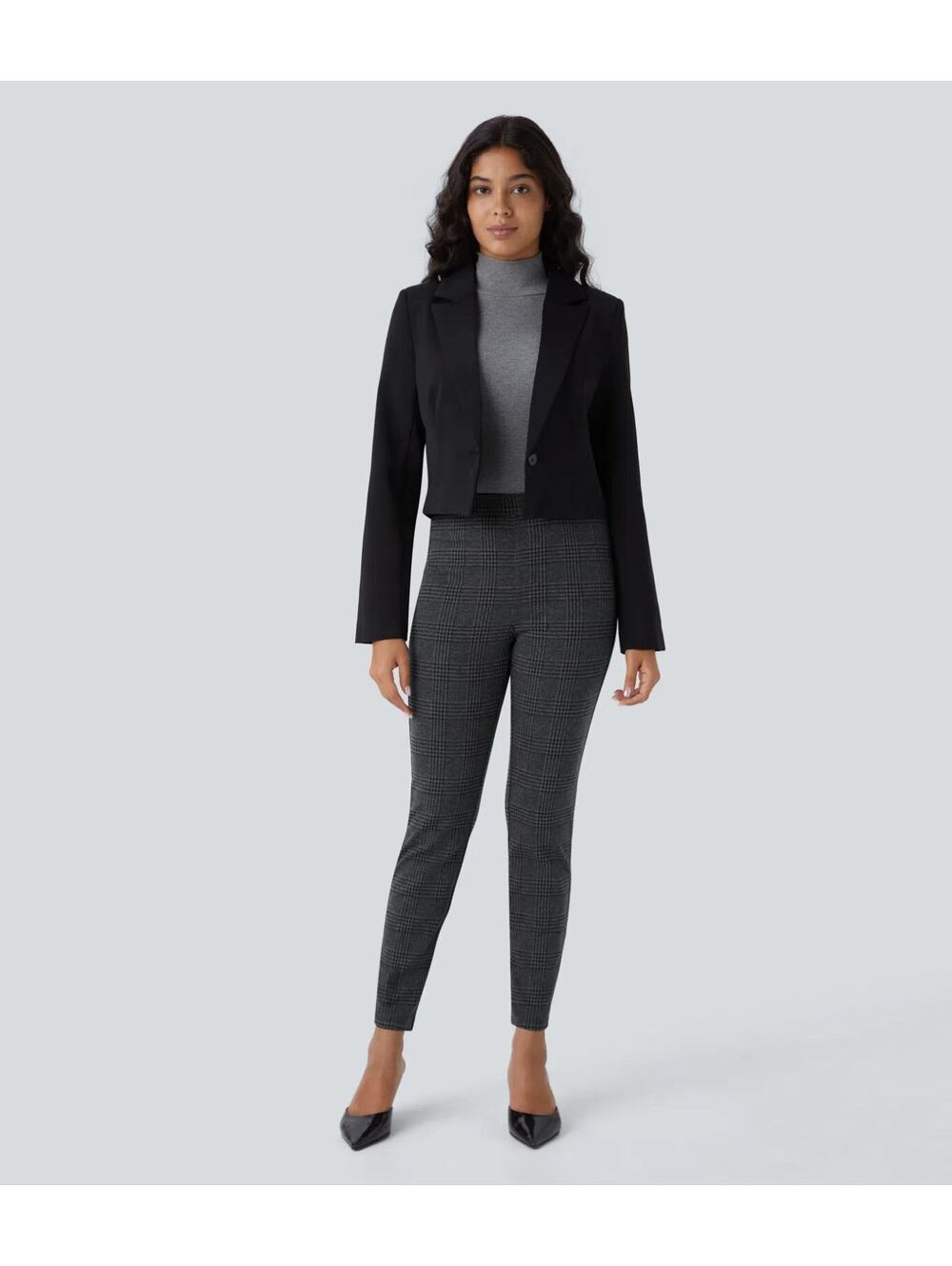 Halara Flex High Waisted Houndstooth Plaid Skinny Pants Charcoal Black Size L - Picture 8 of 8